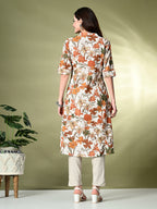 Myshka Women's Cotton Printed A-Line Kurta in Off White Color | Grocsy