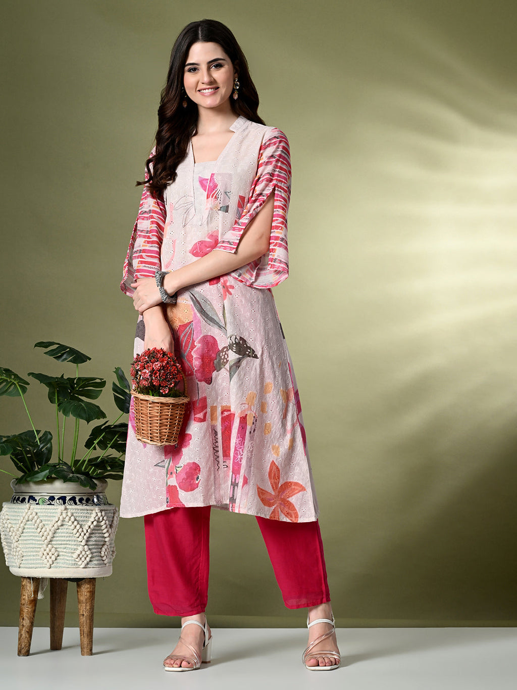 Myshka Women's Hakoba Printed A-Line Kurta in Off White Color | Grocsy