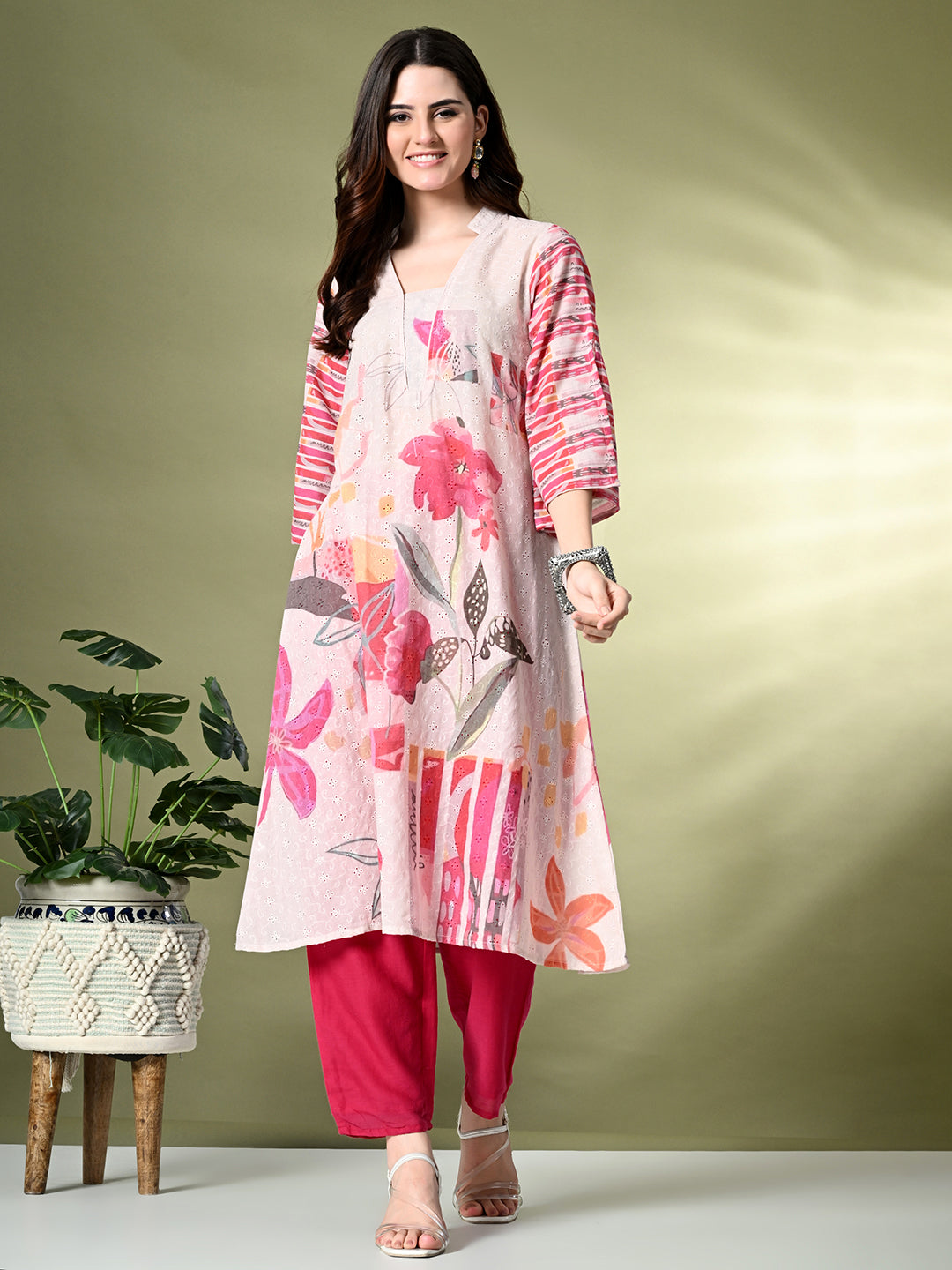 Myshka Women's Hakoba Printed A-Line Kurta in Off White Color | Grocsy