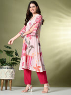 Myshka Women's Hakoba Printed A-Line Kurta in Off White Color | Grocsy
