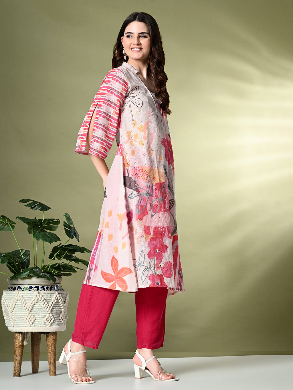 Myshka Women's Hakoba Printed A-Line Kurta in Off White Color | Grocsy