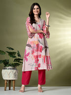 Myshka Women's Hakoba Printed A-Line Kurta in Off White Color | Grocsy