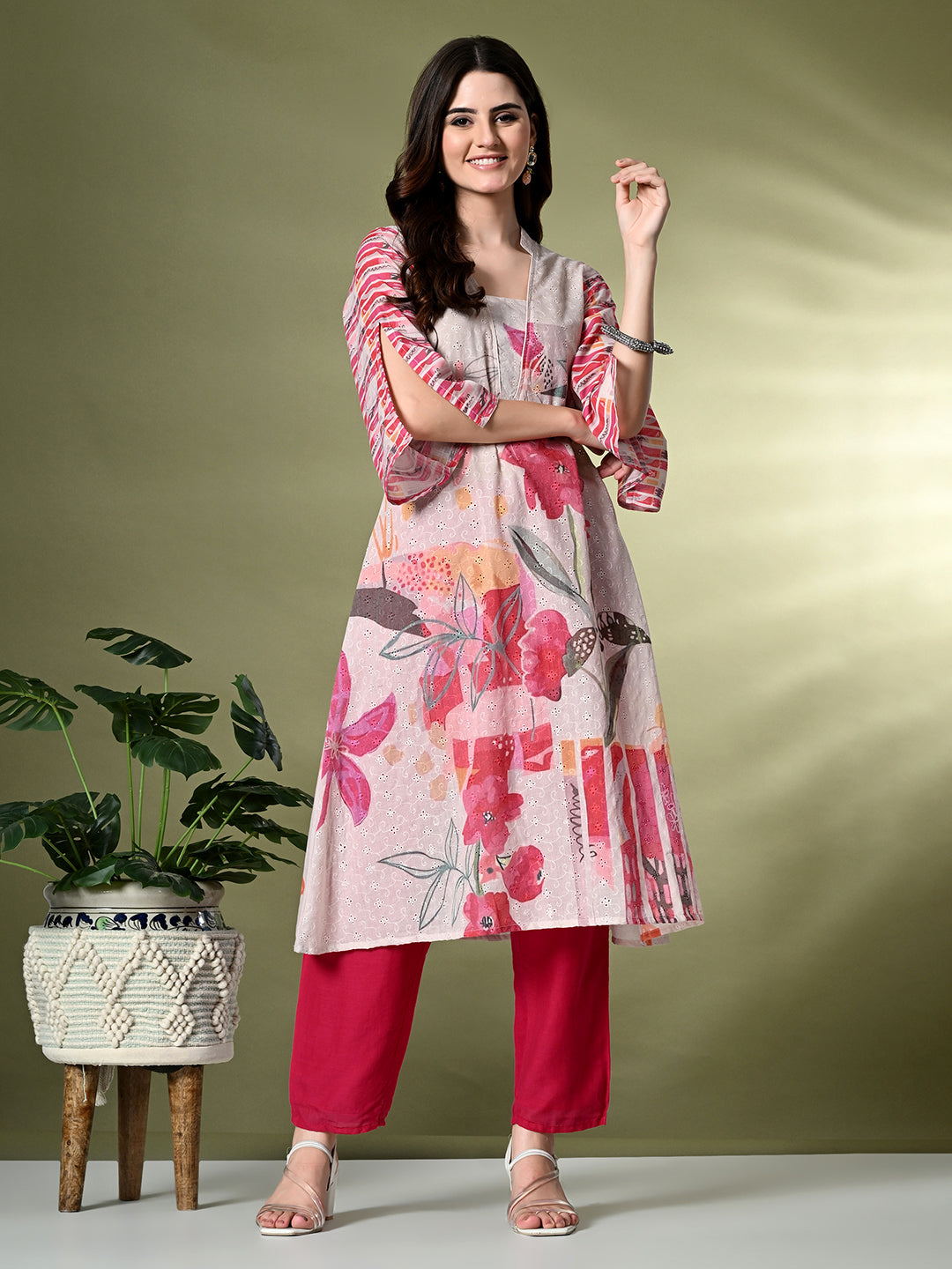 Myshka Women's Hakoba Printed A-Line Kurta in Off White Color | Grocsy