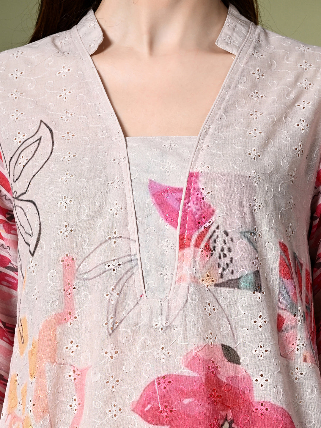 Myshka Women's Hakoba Printed A-Line Kurta in Off White Color | Grocsy