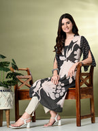 Myshka Women's Hakoba Printed A-Line Kurta in Black Color | Grocsy