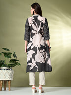 Myshka Women's Hakoba Printed A-Line Kurta in Black Color | Grocsy