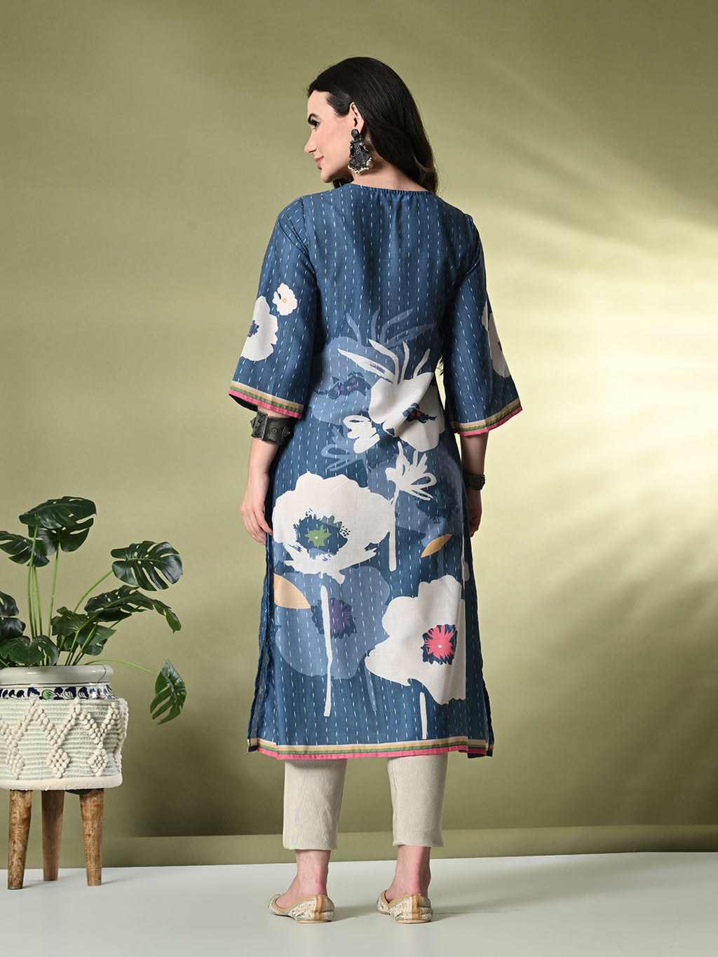 Myshka Women's Hakoba Printed A-Line Kurta in Blue Color | Grocsy