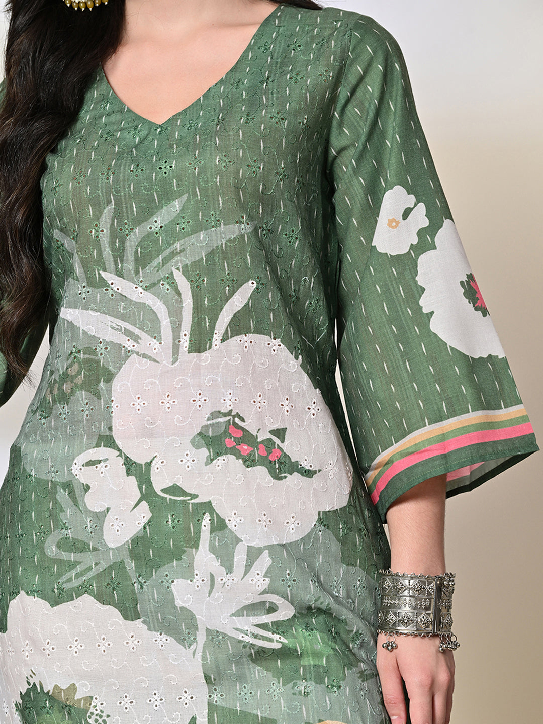 Myshka Women's Hakoba Printed A-Line Kurta in Green Color | Grocsy
