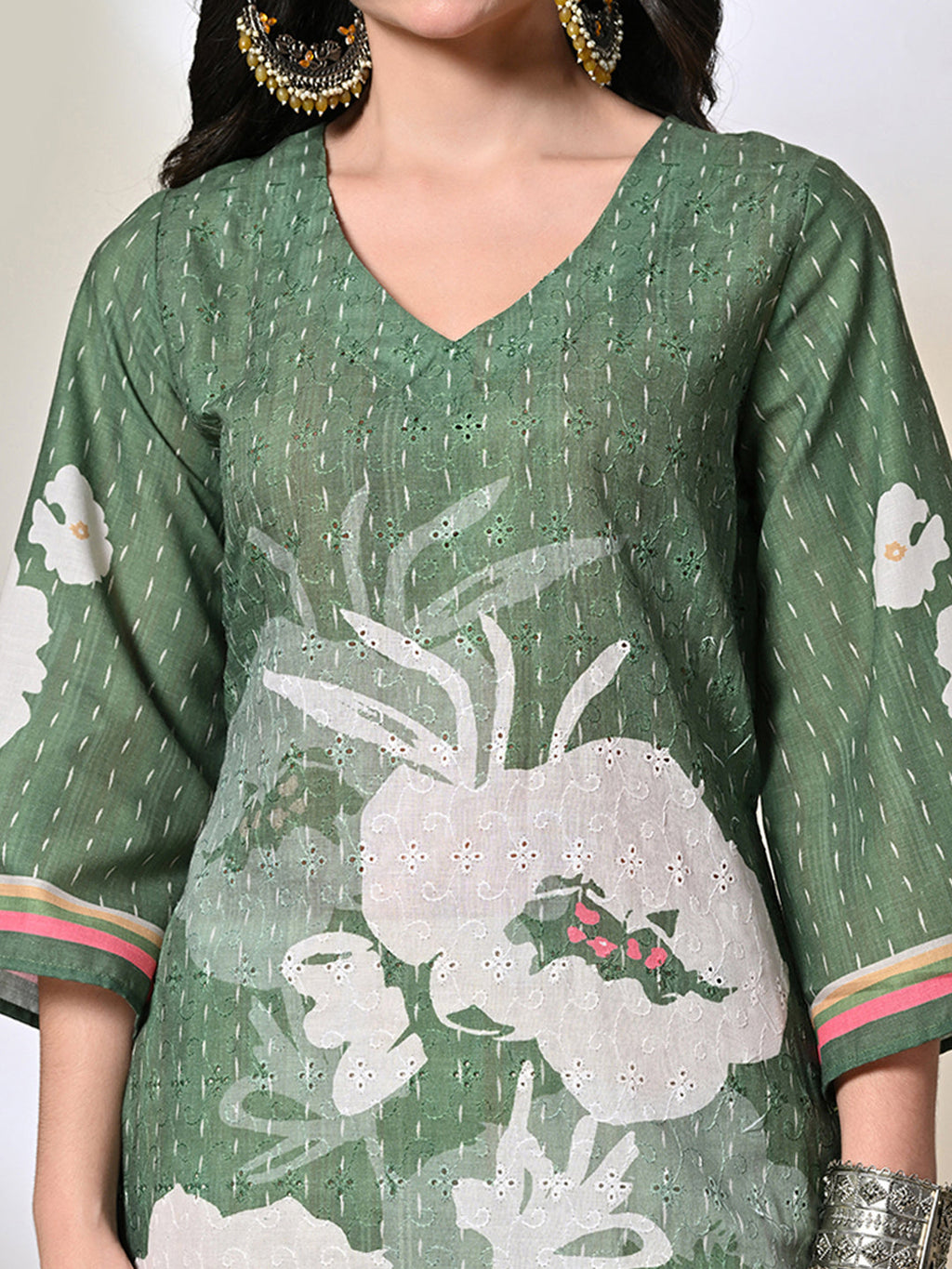 Myshka Women's Hakoba Printed A-Line Kurta in Green Color | Grocsy