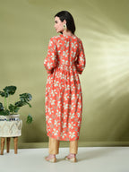 Myshka Women's Chinon Printed Alia-cut Kurta in Orange Color | Grocsy