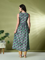 Myshka Women's Chinon Embroidered Flayerd Kurta in Green Color | Grocsy