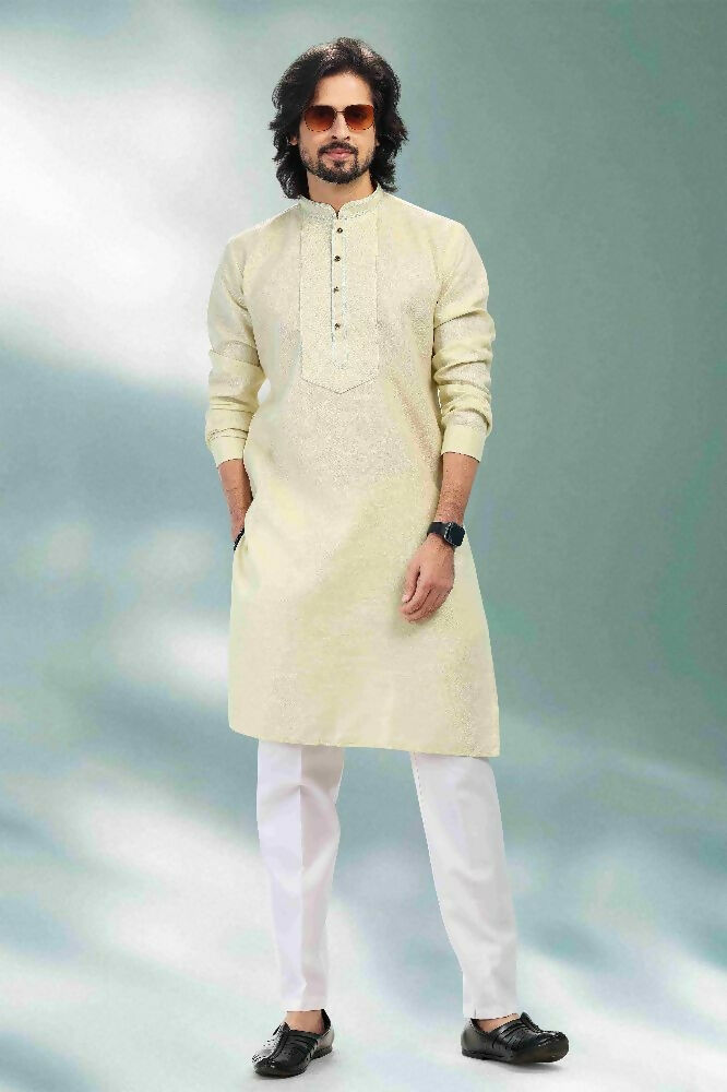 Raivat Ethnic Linen Cotton Pintux Work Kurta Pajama In Pista Green Colour | Grocsy