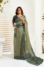 Joban Fashion Cream Zig Zag & Chevron Linen Ready To Wear Saree With Unstitched Blouse | Grocsy