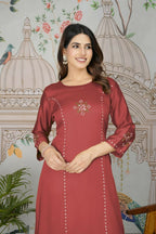 Festive Wear Ethnic Pure gaji silk with pocket inside kurti Red Stitched Suit - Pihu | Grocsy
