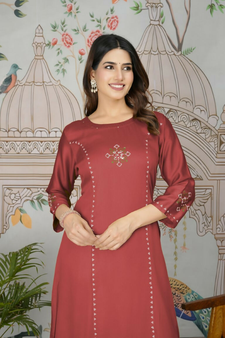 Festive Wear Ethnic Pure gaji silk with pocket inside kurti Red Stitched Suit - Pihu | Grocsy