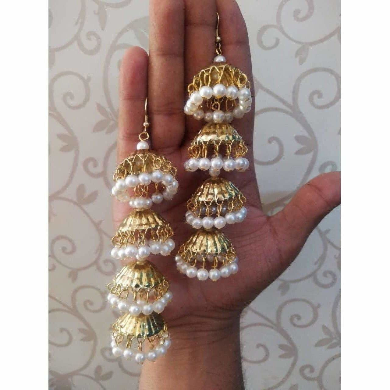 MS Fashion India Traditional Latkan Gold-Polished Bridal And Occasional Wear White Pearl Earrings | Grocsy
