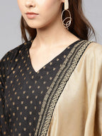 Ahalyaa Women's Black Poly Silk Printed Kurta Pant With Dupatta | Grocsy