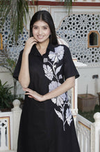 Miravan Women's Black Pure Cotton Floral Embroidered High Low Co-Ord Set | Grocsy