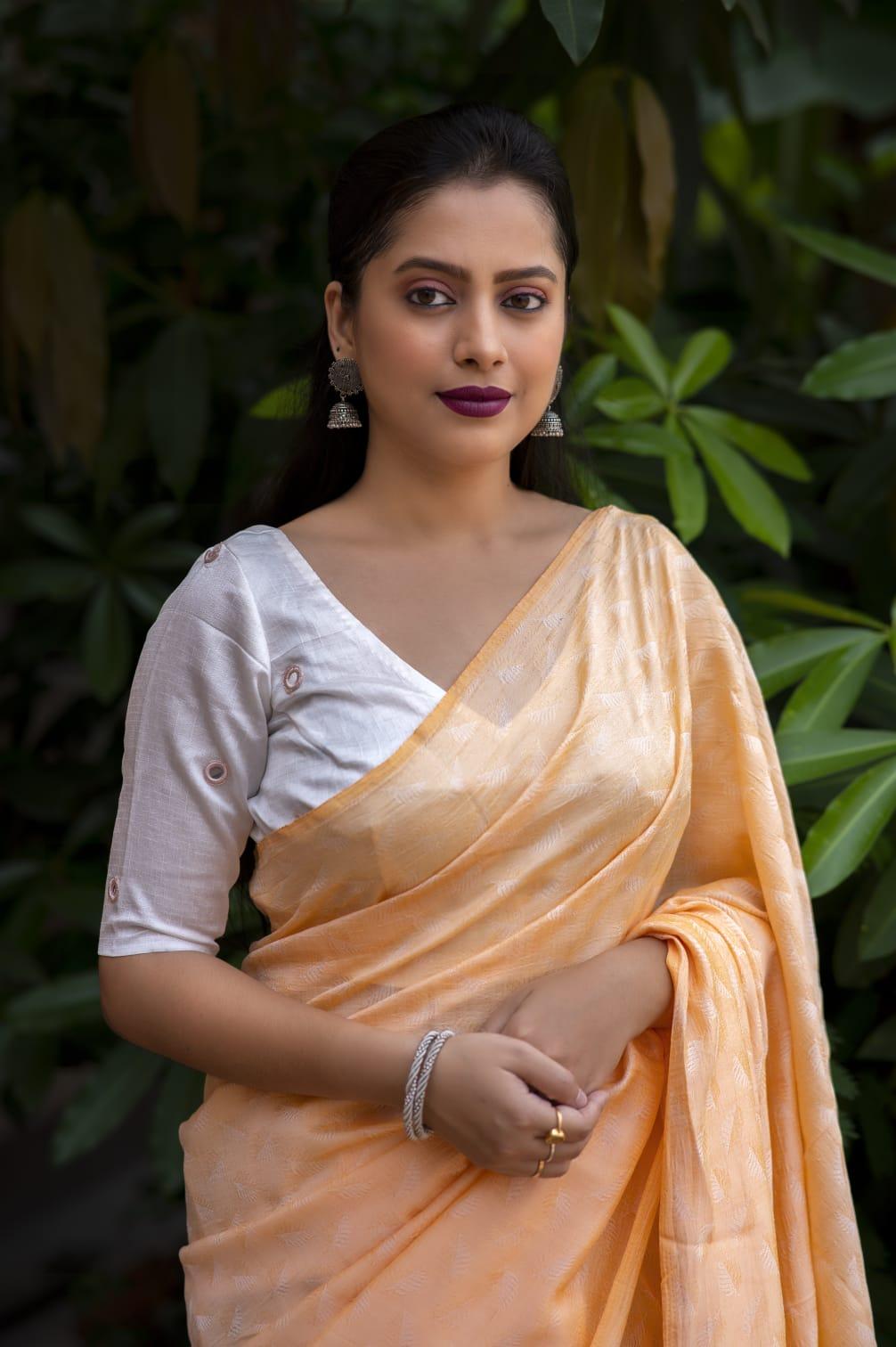 Yellow Poly Georgette Woven Design Saree with Unstitched Blouse - A2M | Grocsy