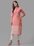 Ethnic Motif& Mandarin Collar Kurta With Cotton Pant Set, Multicolor - Hiral Fashion | Grocsy