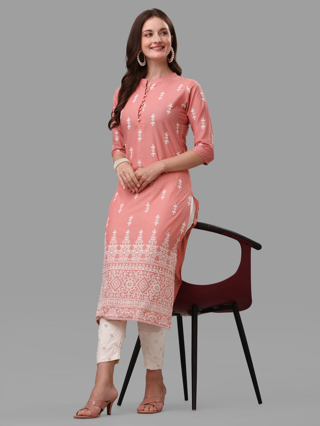 Ethnic Motif& Mandarin Collar Kurta With Cotton Pant Set, Multicolor - Hiral Fashion | Grocsy