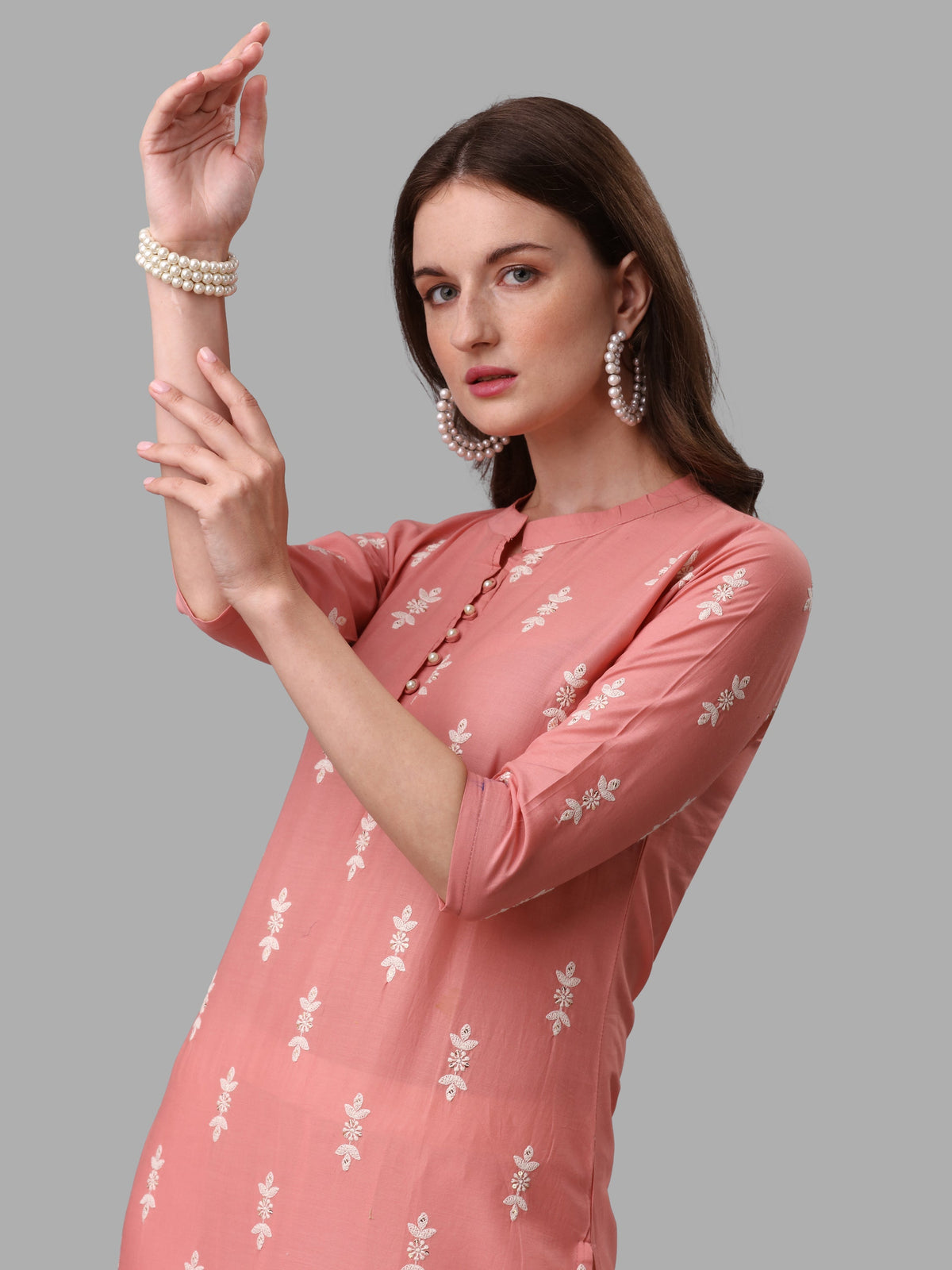 Ethnic Motif& Mandarin Collar Kurta With Cotton Pant Set, Multicolor - Hiral Fashion | Grocsy