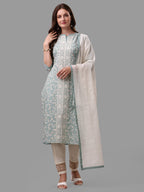 Embroidered Kurta With Pant & Dupatta Set, Multicolor - Hiral Fashion | Grocsy