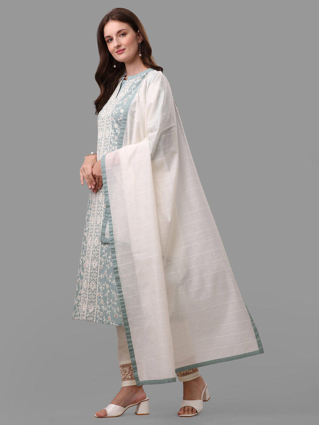 Embroidered Kurta With Pant & Dupatta Set, Multicolor - Hiral Fashion | Grocsy