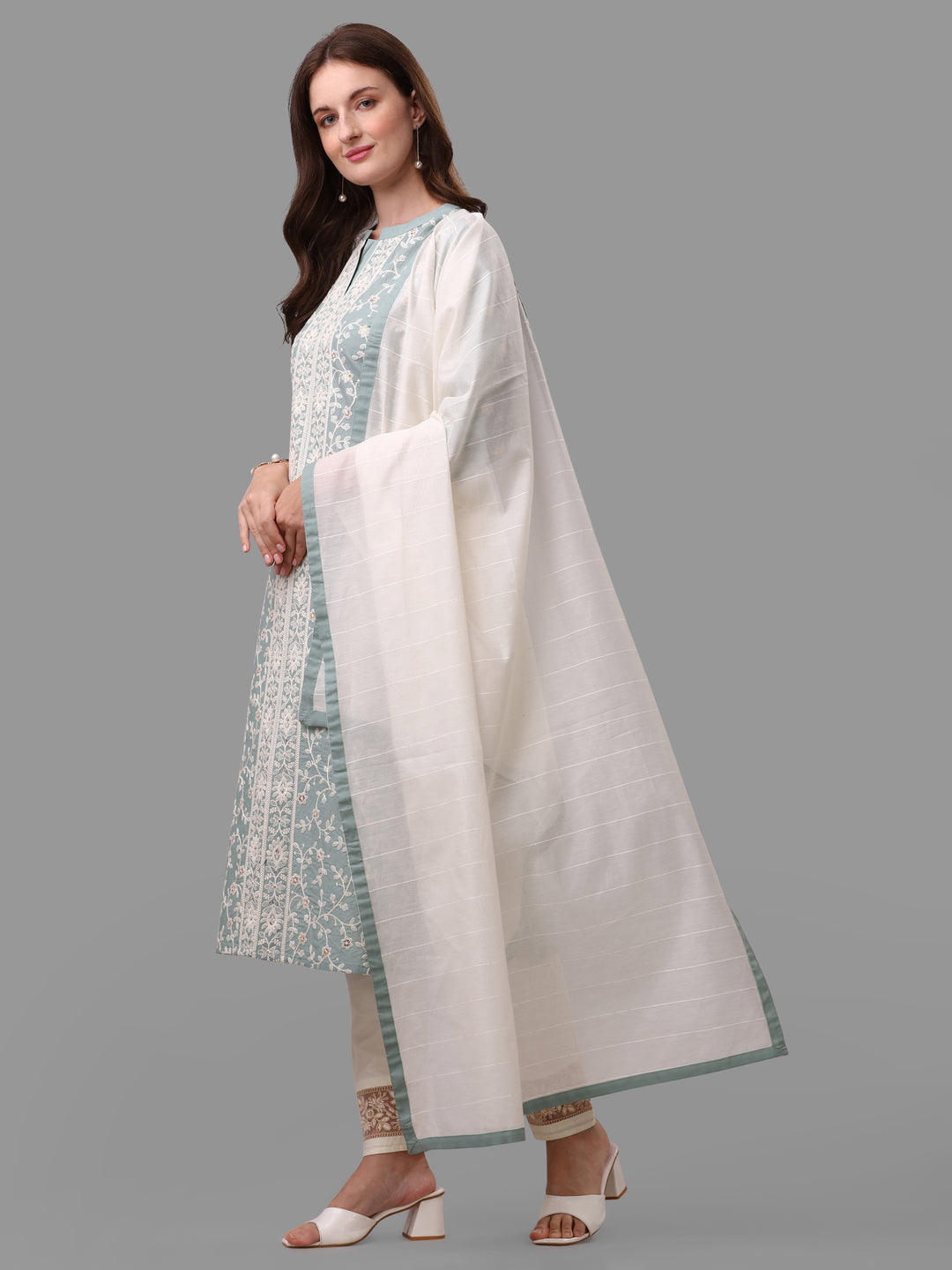 Embroidered Kurta With Pant & Dupatta Set, Multicolor - Hiral Fashion | Grocsy