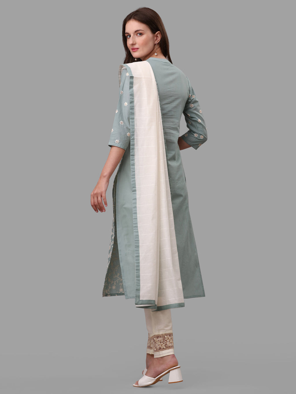 Embroidered Kurta With Pant & Dupatta Set, Multicolor - Hiral Fashion | Grocsy