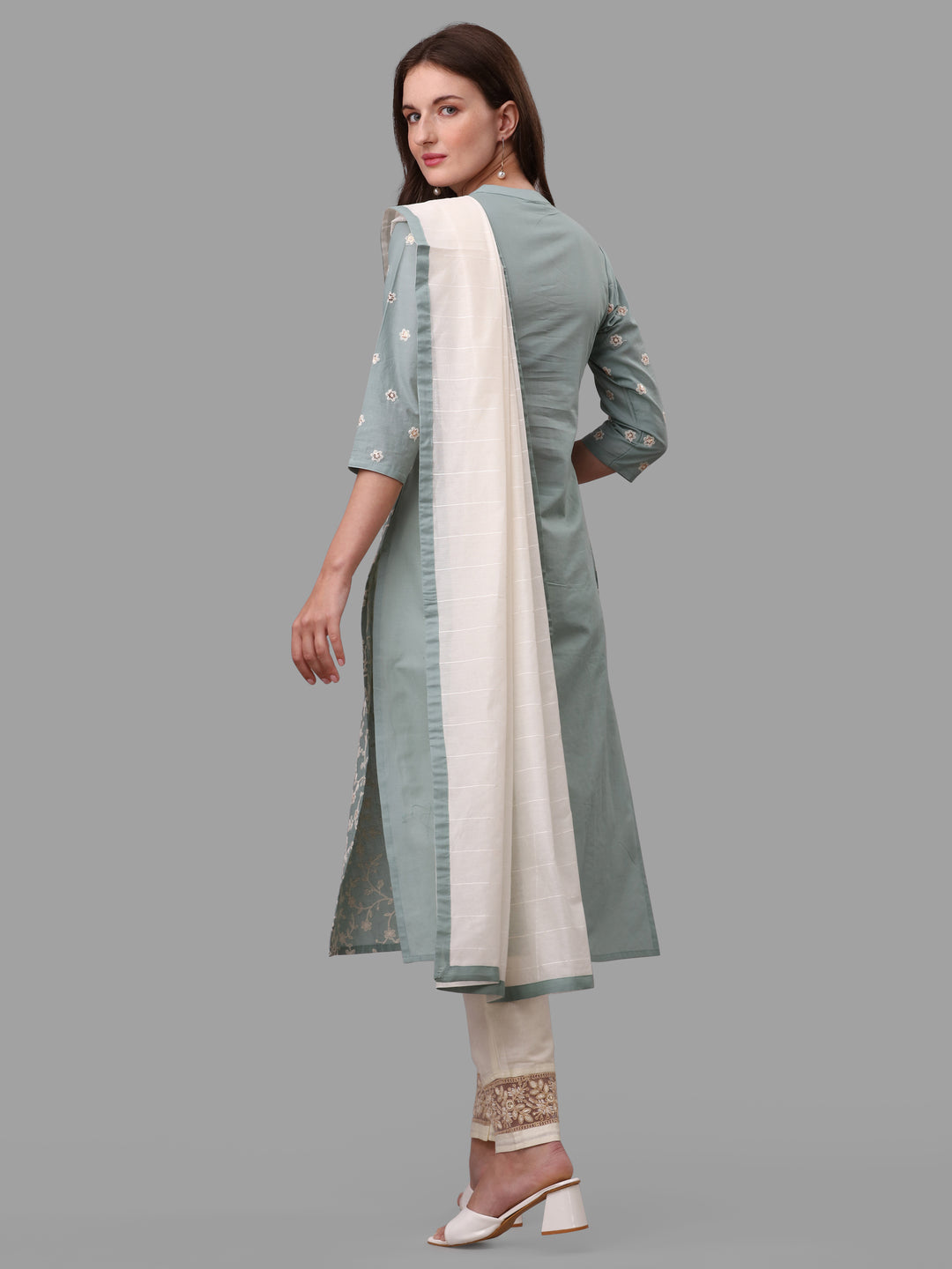 Embroidered Kurta With Pant & Dupatta Set, Multicolor - Hiral Fashion | Grocsy