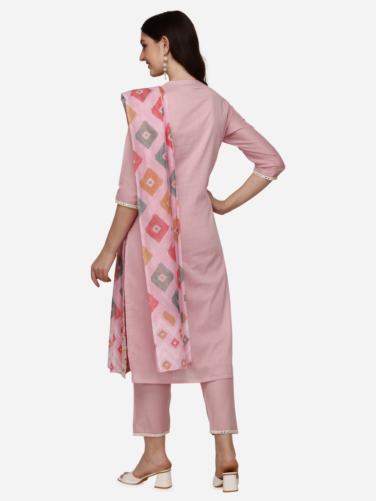 Lucknawi Embroidered Kurta With Pant & Dupatta, Multicolor - Hiral Fashion | Grocsy