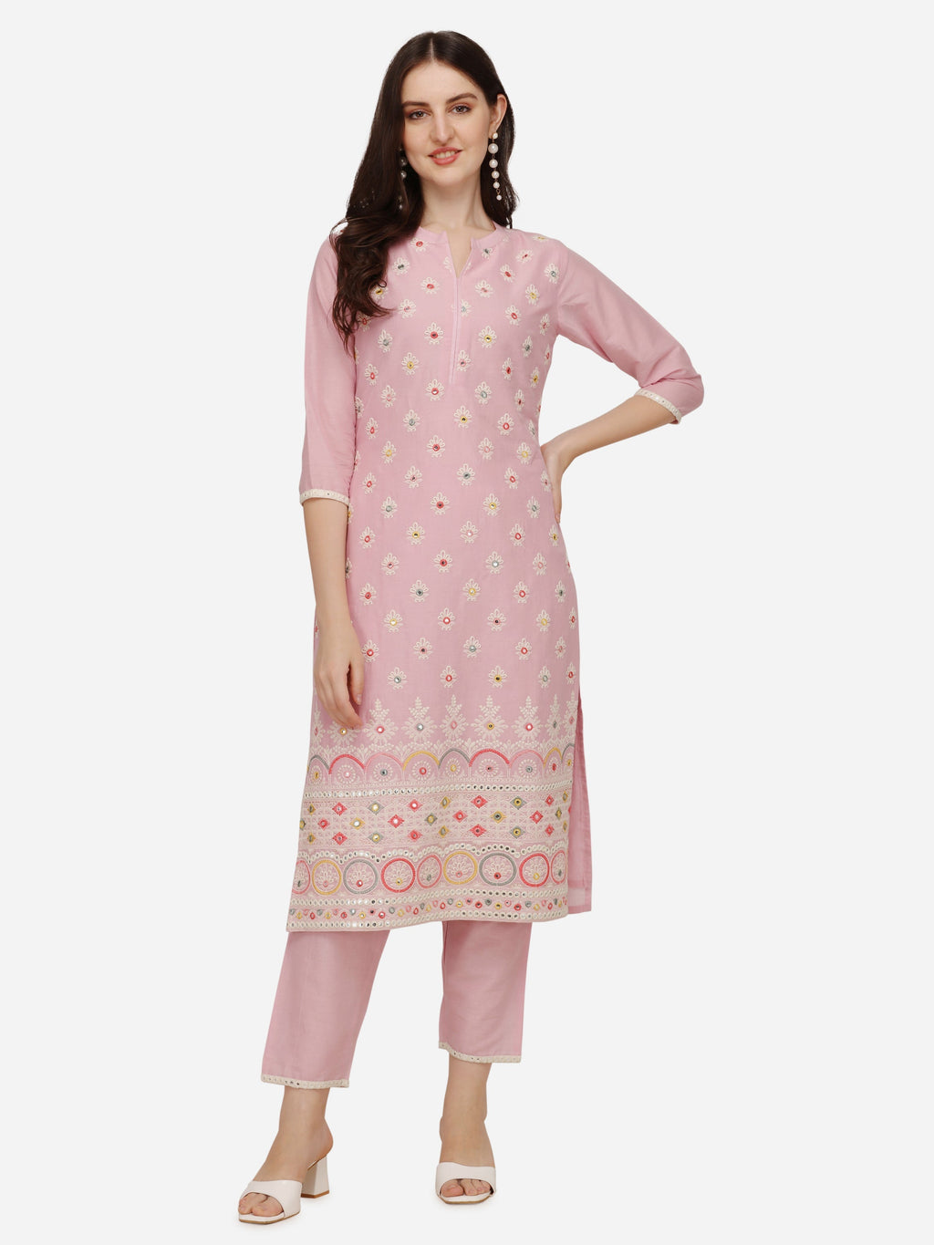 Lucknawi Embroidered Kurta With Pant & Dupatta, Multicolor - Hiral Fashion | Grocsy