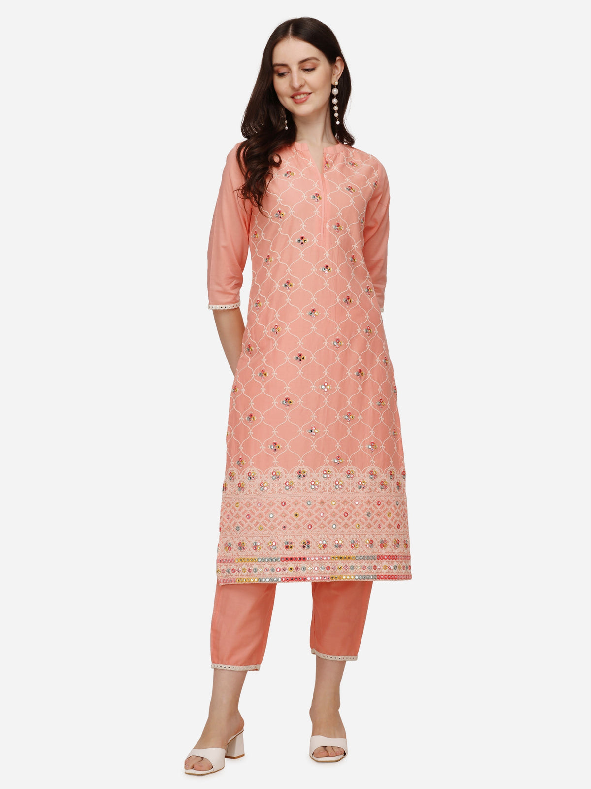 Lucknawi Embroidered Kurta With Pant & Dupatta, Multicolor - Hiral Fashion | Grocsy