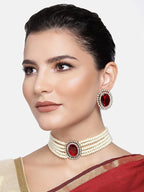 Gold-Polished Traditional Stone Studded Pearl Choker Necklace Jewellery Set For Women/Girls - Wahe Jewels - Swadesiicart