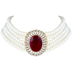 Gold-Polished Traditional Stone Studded Pearl Choker Necklace Jewellery Set For Women/Girls - Wahe Jewels - Swadesiicart