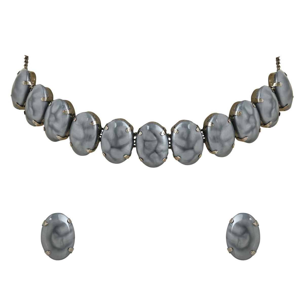 Glamorous Fashionable Eye-Catching Grey Beaded Choker and Earrings Set For Women/Girls - Wahe Jewels - Swadesiicart