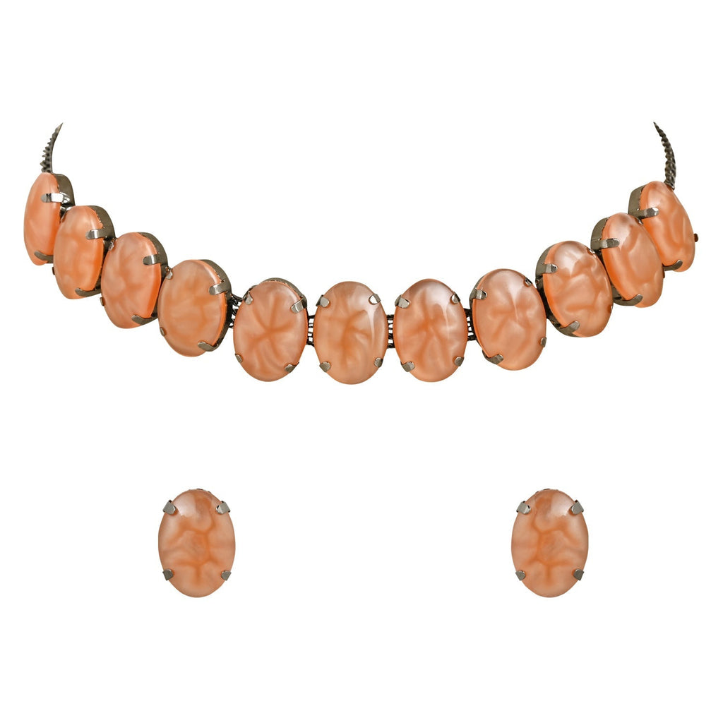 Glamorous Fashionable Eye-Catching Peach Beaded Choker and Earrings Set For Women/Girls - Wahe Jewels - Swadesiicart