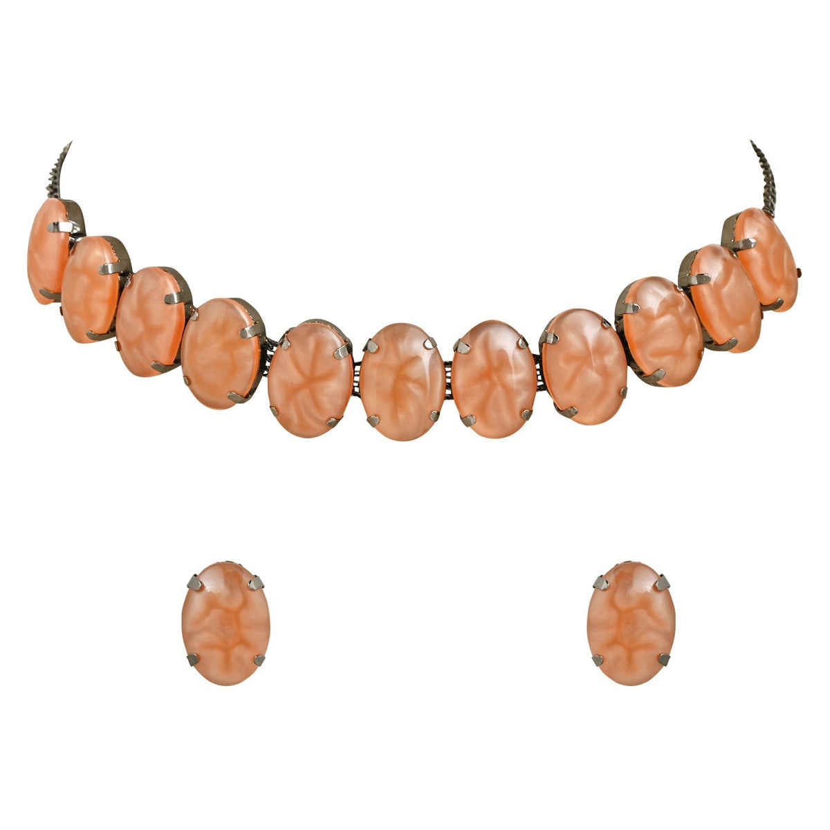 Glamorous Fashionable Eye-Catching Peach Beaded Choker and Earrings Set For Women/Girls - Wahe Jewels - Swadesiicart