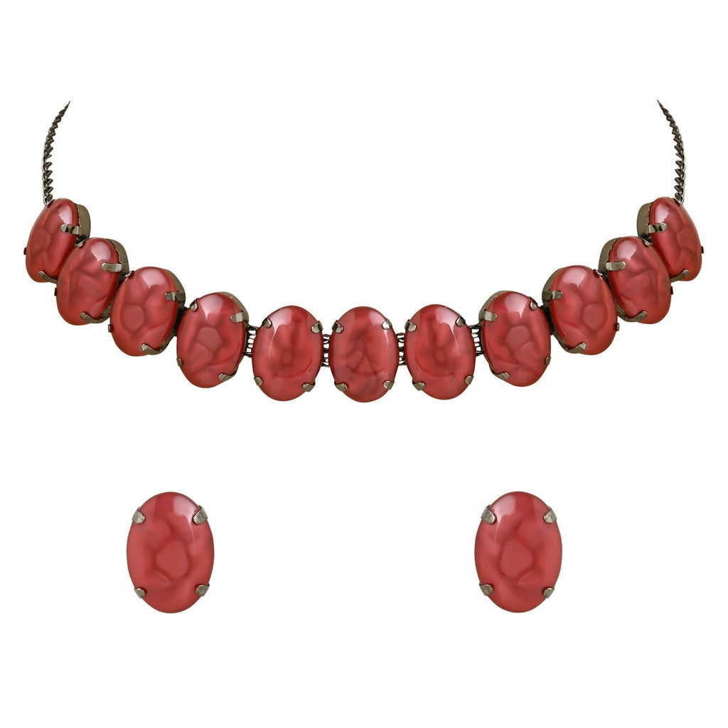 Glamorous Fashionable Eye-Catching Red Beaded Choker and Earrings Set For Women/Girls - Wahe Jewels - Swadesiicart