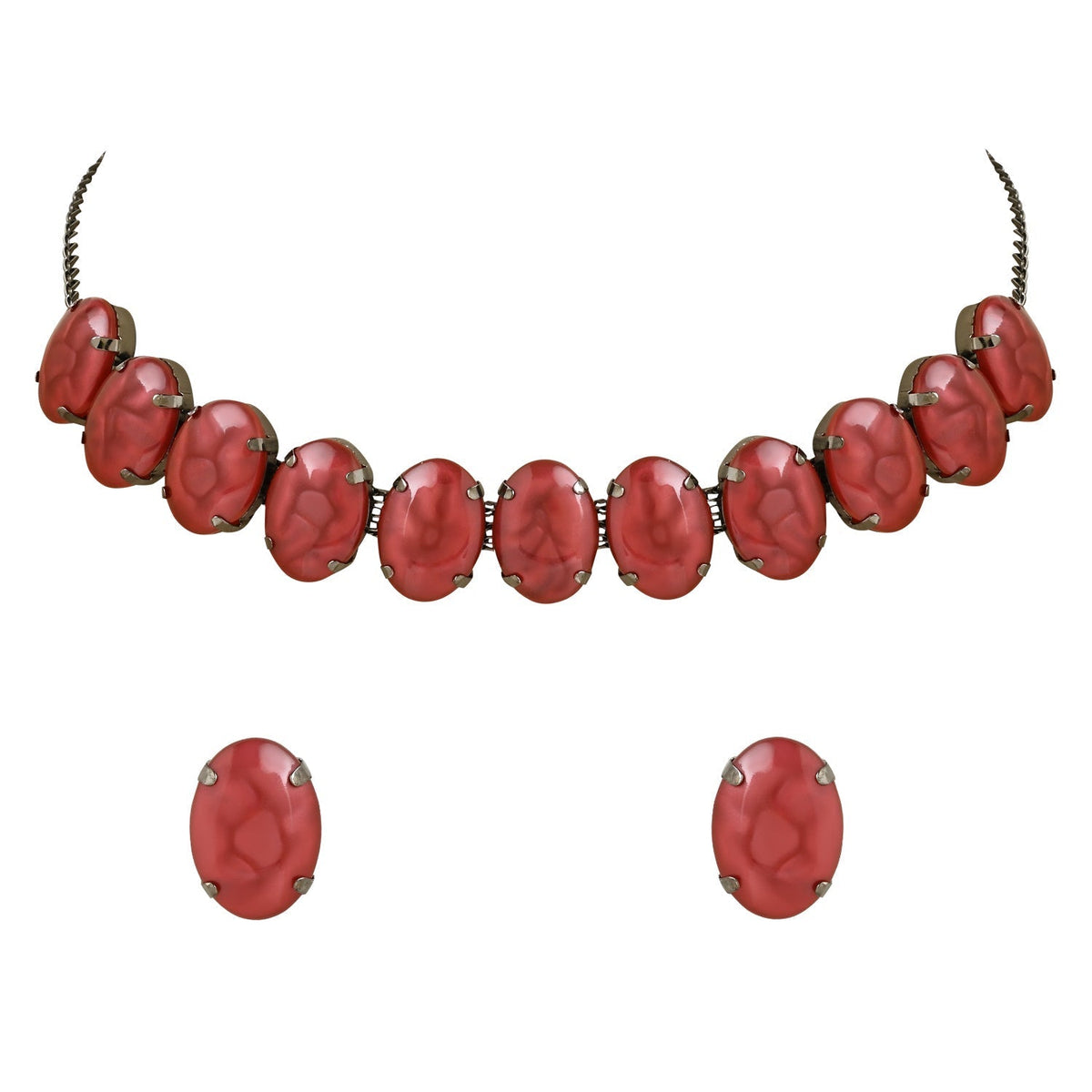 Glamorous Fashionable Eye-Catching Red Beaded Choker and Earrings Set For Women/Girls - Wahe Jewels - Swadesiicart