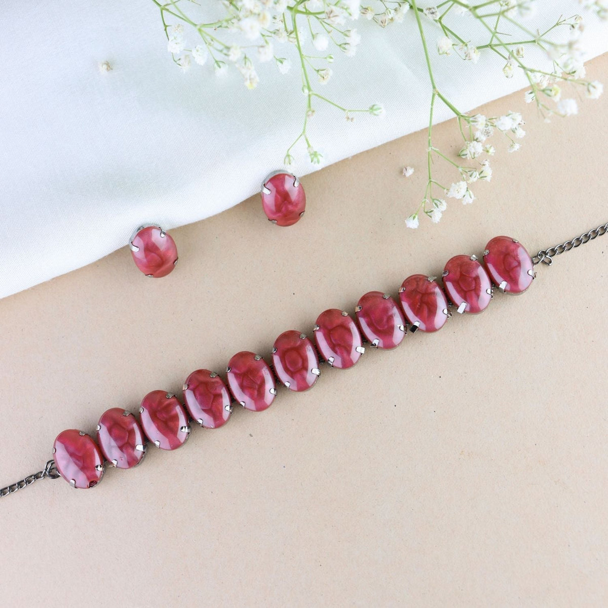 Glamorous Fashionable Eye-Catching Red Beaded Choker and Earrings Set For Women/Girls - Wahe Jewels - Swadesiicart