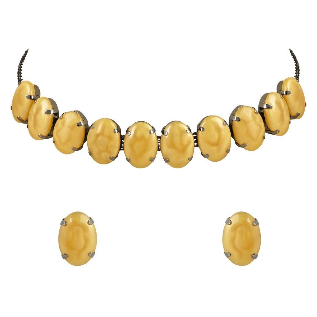 Glamorous Fashionable Eye-Catching Yellow Beaded Choker and Earrings Set For Women/Girls - Wahe Jewels - Swadesiicart