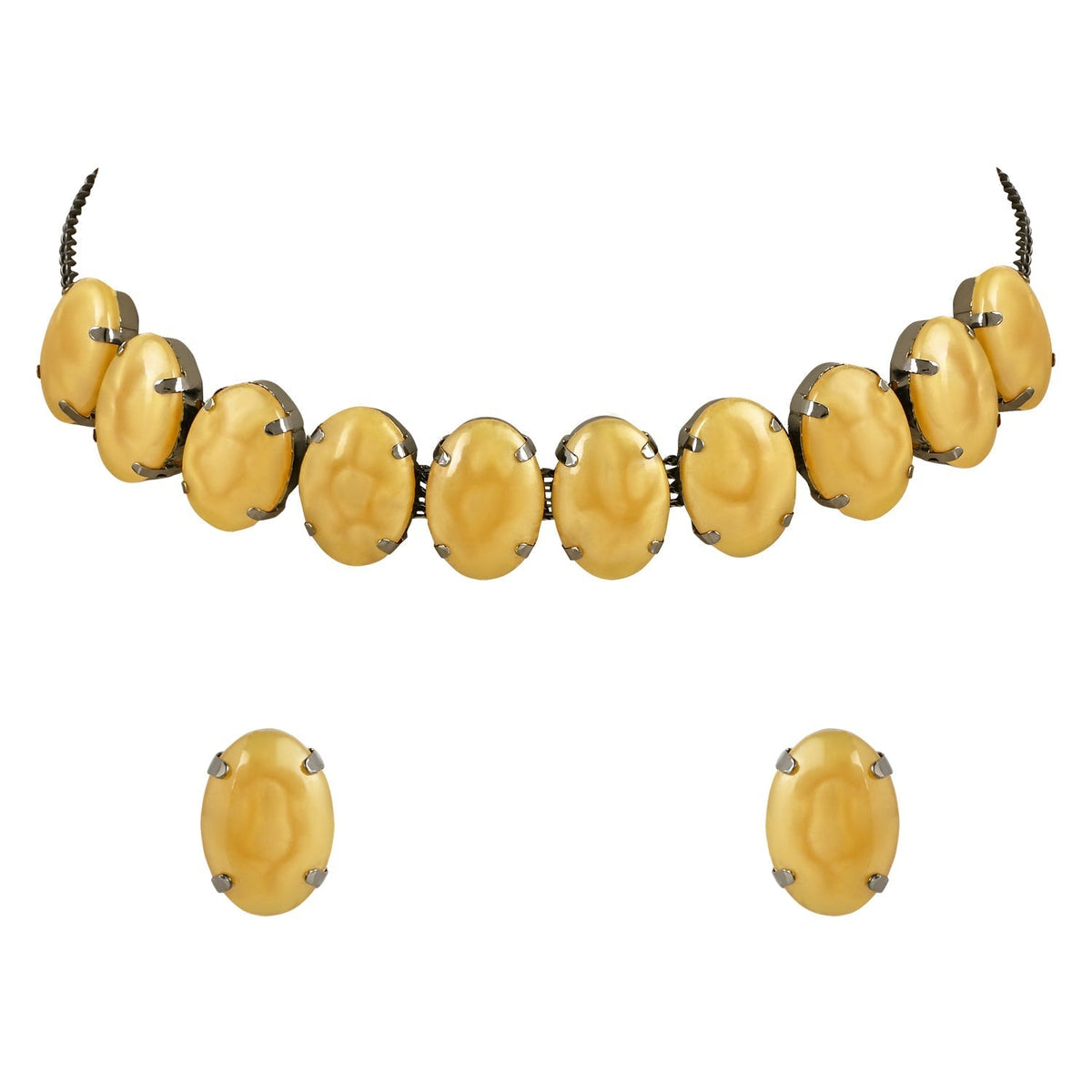 Glamorous Fashionable Eye-Catching Yellow Beaded Choker and Earrings Set For Women/Girls - Wahe Jewels - Swadesiicart