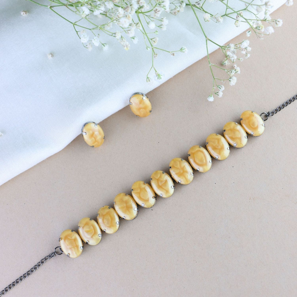 Glamorous Fashionable Eye-Catching Yellow Beaded Choker and Earrings Set For Women/Girls - Wahe Jewels - Swadesiicart