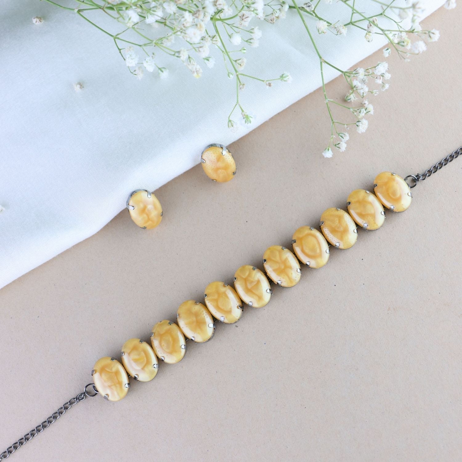 Glamorous Fashionable Eye-Catching Yellow Beaded Choker and Earrings Set For Women/Girls - Wahe Jewels - Swadesiicart