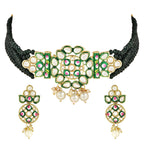 Gold-Polished Traditional Pearl Kundan Studded Meenakari Choker Necklace With Earring Set For Women/Girls - Wahe Jewels - Swadesiicart