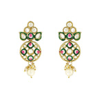 Gold-Polished Traditional Pearl Kundan Studded Meenakari Choker Necklace With Earring Set For Women/Girls - Wahe Jewels - Swadesiicart