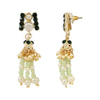 Gold-Polished Traditional Kundan & Mint Beads Multistrand Necklace With Earrings, Maang Tikka & Finger Ring Set For Women - Wahe Jewels - Swadesiicart