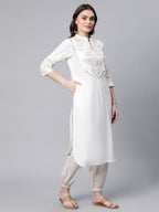 Ahalyaa Women Offwhite Pure Cotton Printed Kurta With Trousers | Grocsy